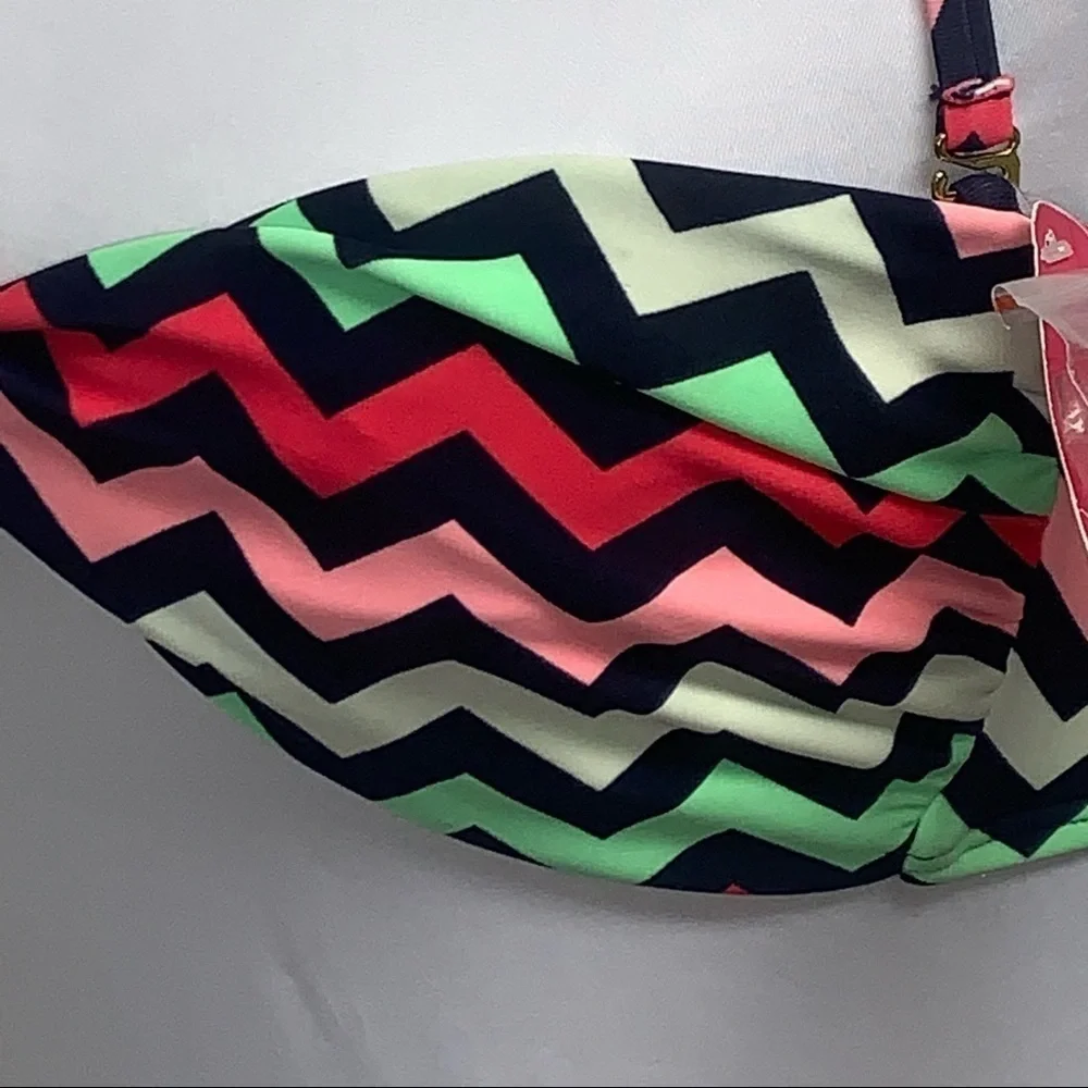 Xhilaration Size S Pink/Green/White Chevron Boho Halter Bikini Swim Top NWT NEW